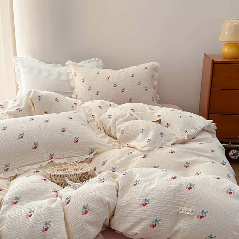 Texihome Double Gauze Duvet Cover Set with Cherry Print - Main Image