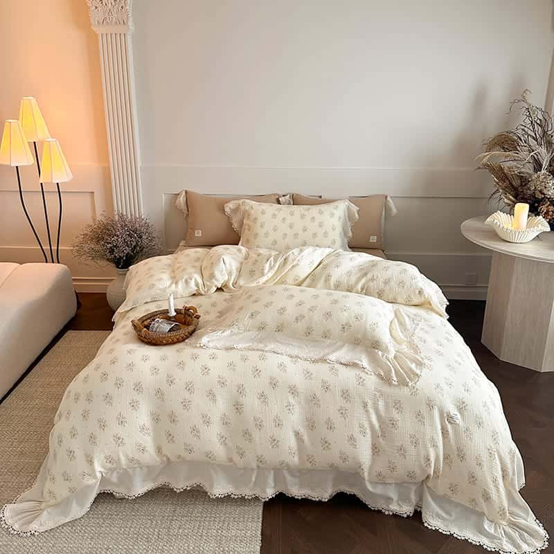 Texihome Duvet Cover Set Double Gauze Floral Ruffle - Main Image