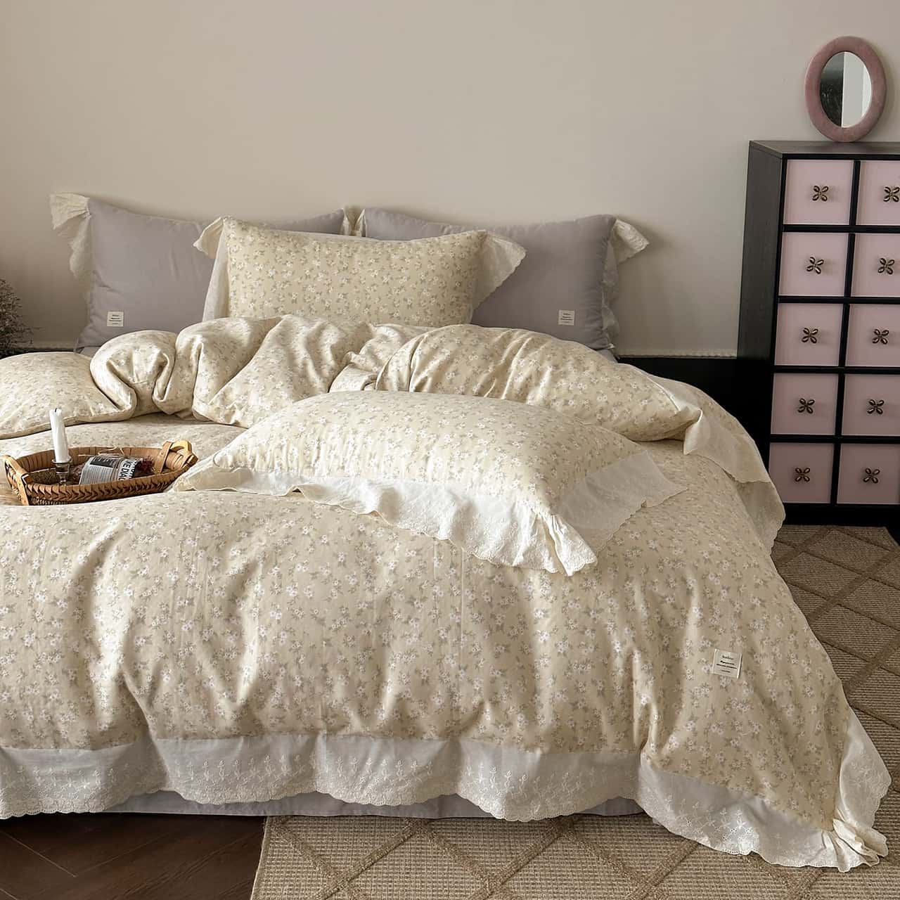 Texihome Duvet Cover Set French Floral Ruffle - Main Image