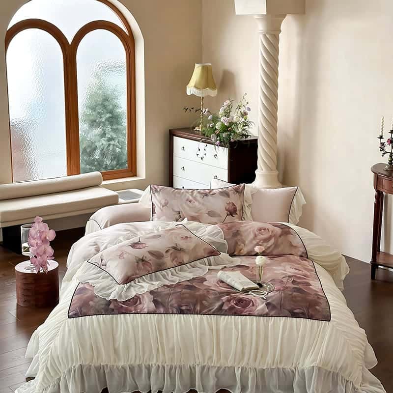 Texihome Duvet Cover Set Vintage Floral Ruffle - Main Image