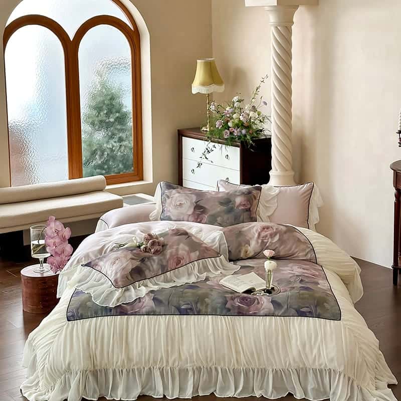 Texihome Duvet Cover Set Vintage Floral Ruffles - Main Image