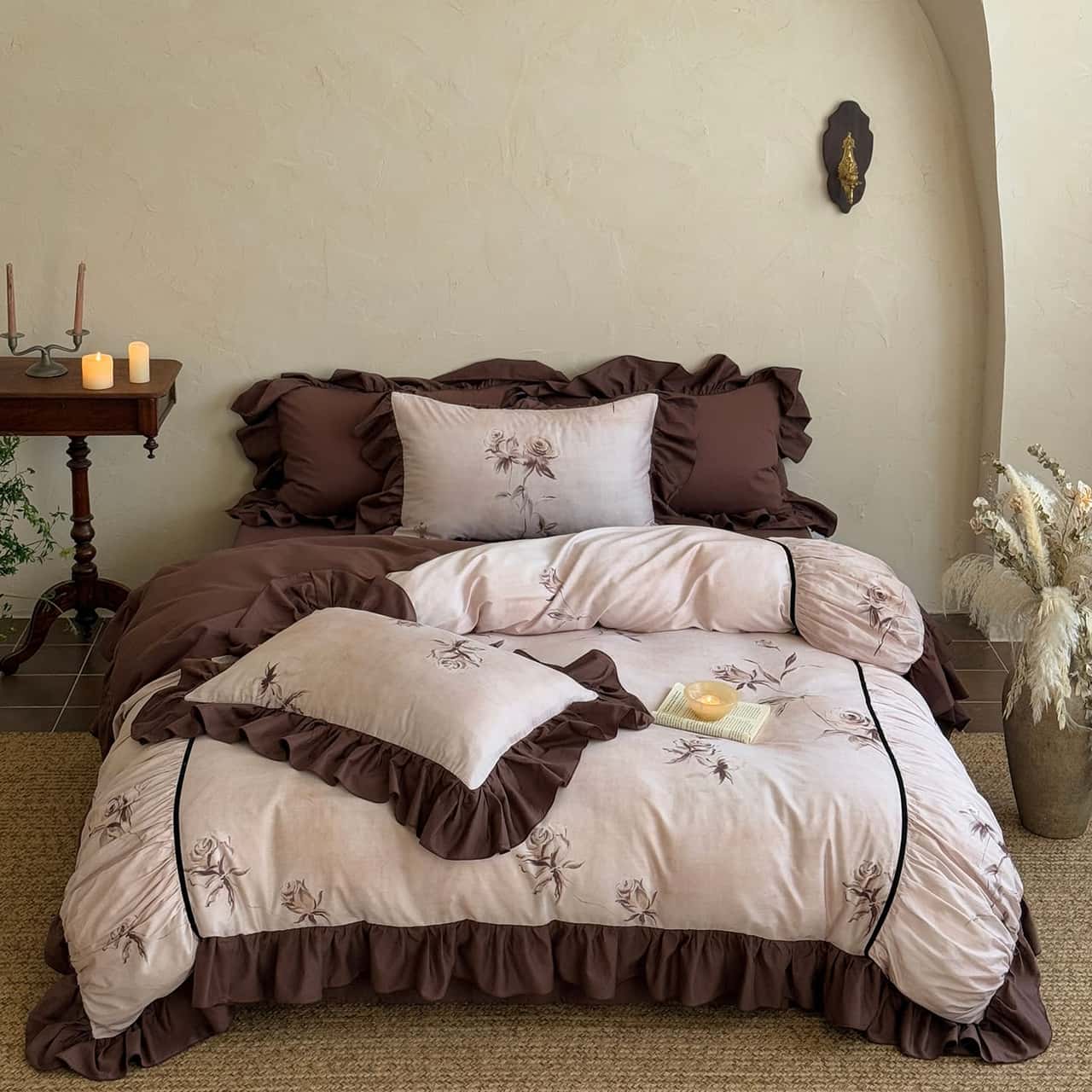 Texihome Duvet Cover Set Vintage Floral Ruffles - Main Image