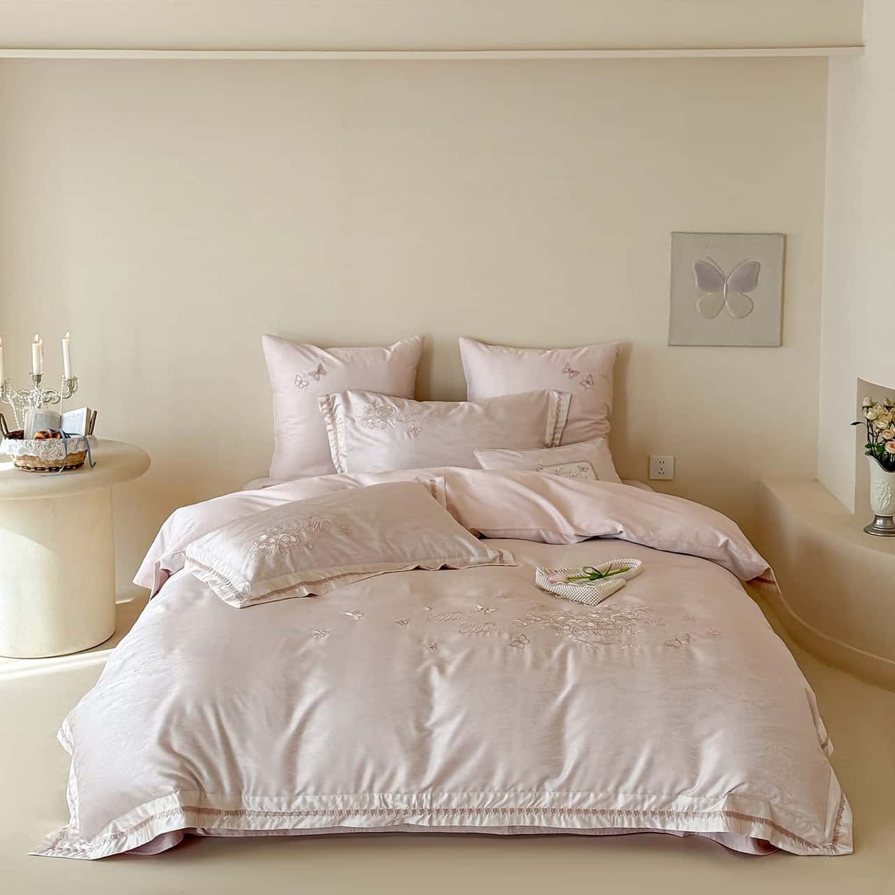 Texihome Embroidered Blush Pink Sateen Duvet Cover Set - Image 1