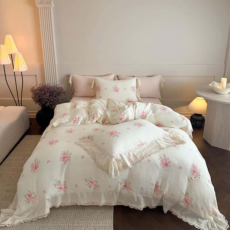 Texihome Floral Bedding Set with French Ruffles - Main Image
