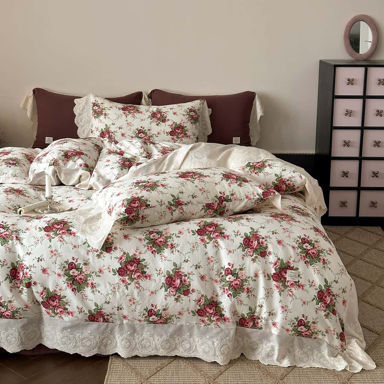 Texihome Floral Cotton Duvet Cover Set with French Ruffles - Main Image