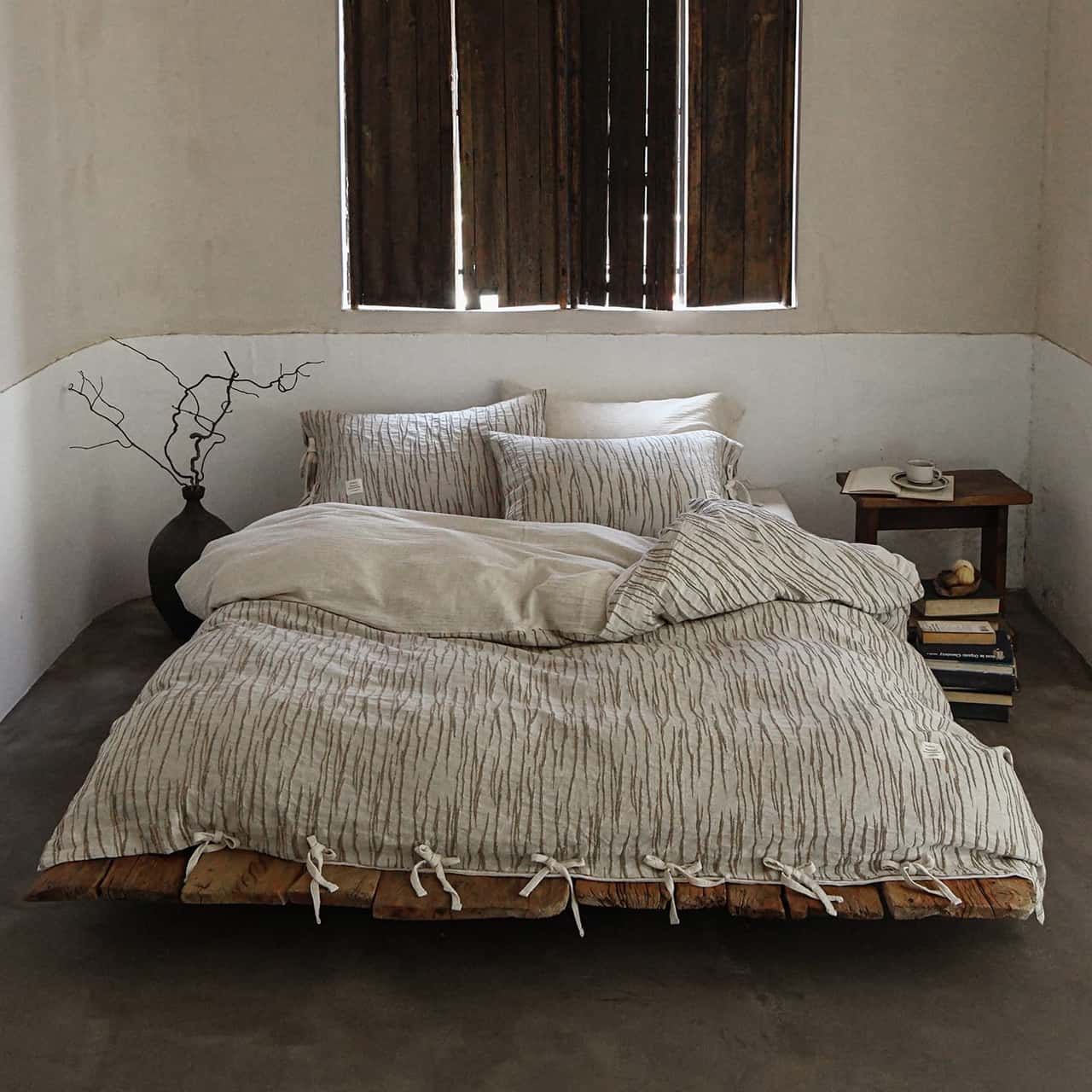 Texihome Textured Cotton Linen Duvet Cover Set with Tie Closures - Main Image