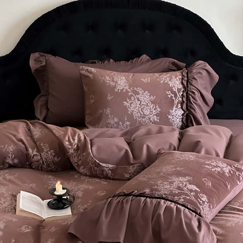 Wp French Vintage Floral Jacquard Bedding Set in Cocoa Brown - Main Image