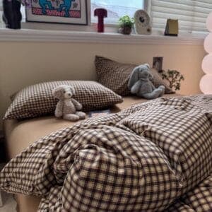 Vintage Brown Plaid Duvet Cover Set – Cozy Cottagecore Bedding with Pillowcases thumbnail 4