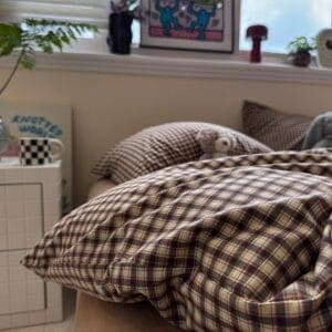 Vintage Brown Plaid Duvet Cover Set – Cozy Cottagecore Bedding with Pillowcases thumbnail 2