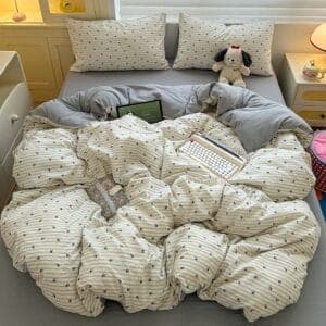 Beige Floral Cotton Bedding Set – Soft Cottagecore Bed Sheets, French Country Style Duvet Cover Set thumbnail 2