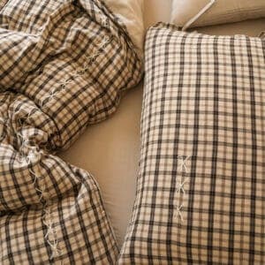 Texihome Beige Gingham Cotton Duvet Cover Set with Tie Closures - Image 6