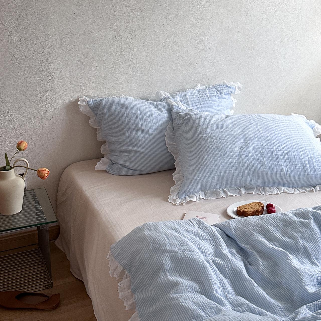 Crinkle Gauze Duvet Cover Set with Ruffled Edges