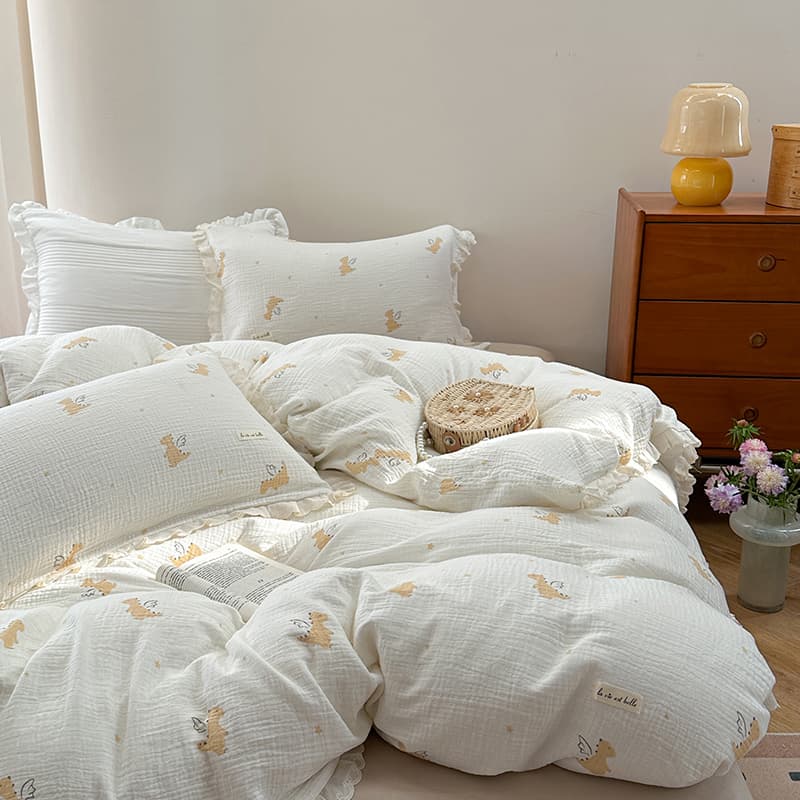 Duvet Cover Set Crinkled Muslin Dinosaur Print