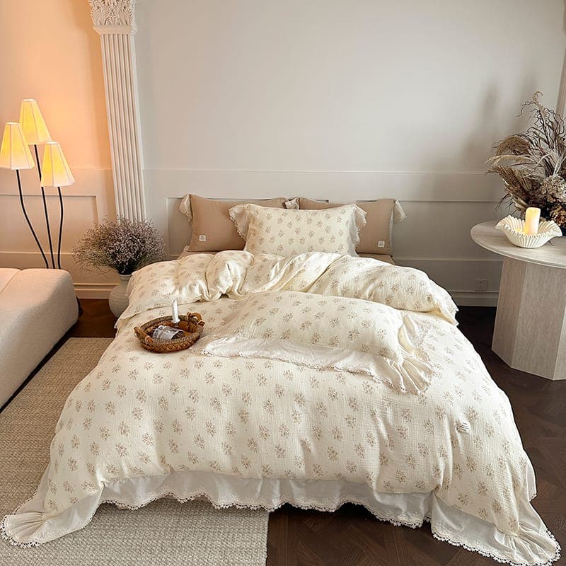 Duvet Cover Set Double Gauze Floral Ruffle