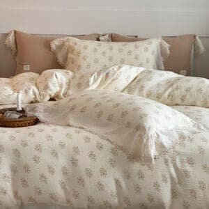 Texihome Duvet Cover Set Double Gauze Floral Ruffle - Image 4