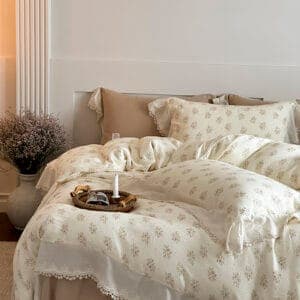 Texihome Duvet Cover Set Double Gauze Floral Ruffle - Image 6