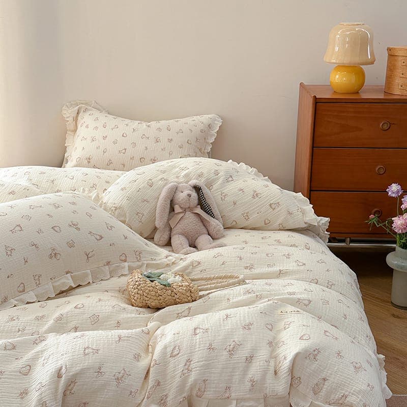 Duvet Cover Set Ruffled Double Gauze