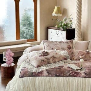 Texihome Duvet Cover Set Vintage Floral Ruffle - Image 3