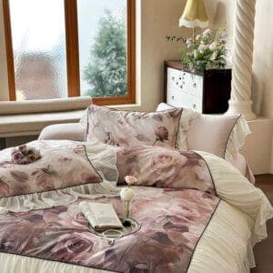Texihome Duvet Cover Set Vintage Floral Ruffle - Image 4