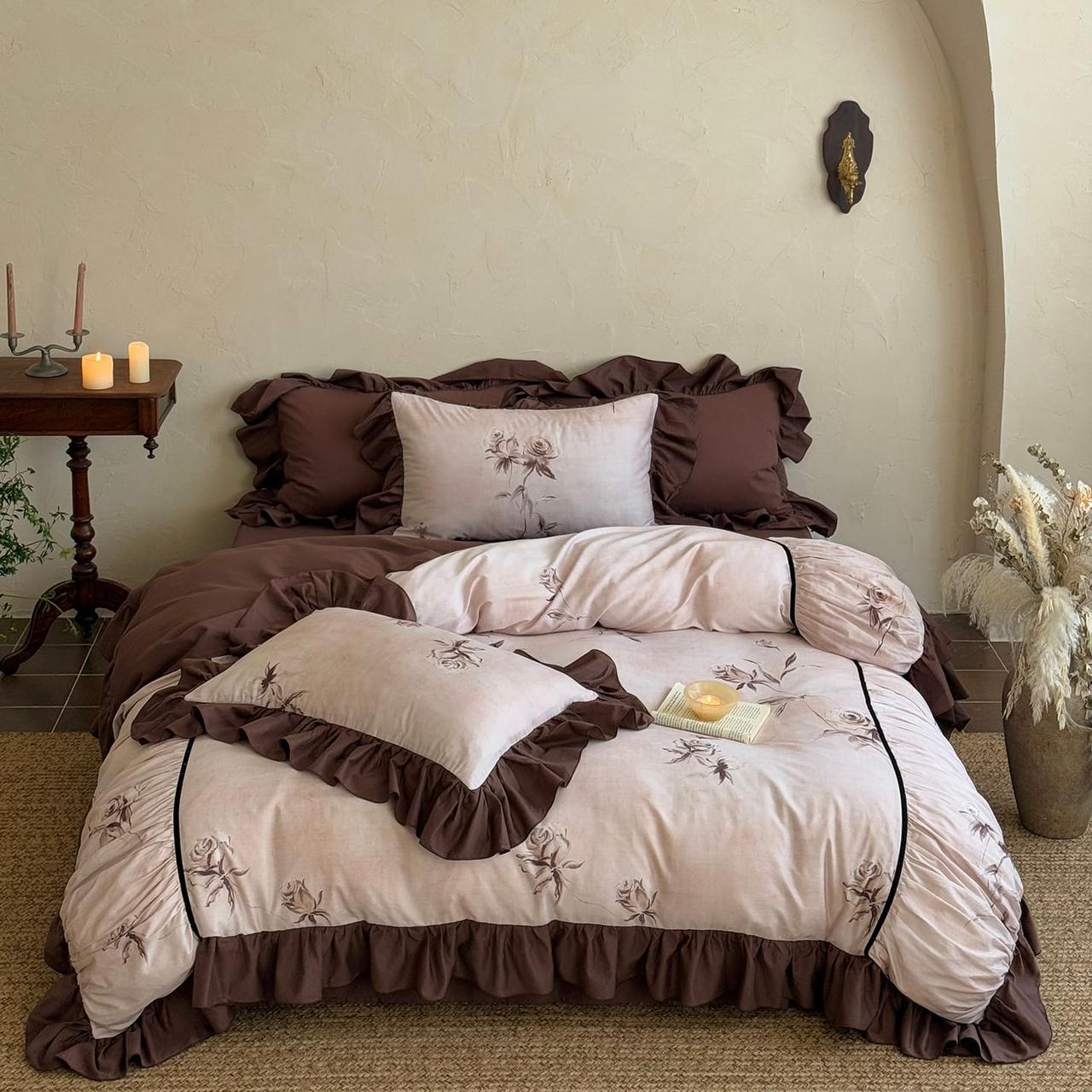 Duvet Cover Set Vintage Floral Ruffles