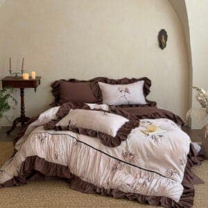 Texihome Duvet Cover Set Vintage Floral Ruffles - Image 3