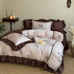 Texihome Duvet Cover Set Vintage Floral Ruffles - Image 4