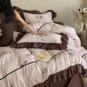 Texihome Duvet Cover Set Vintage Floral Ruffles - Image 5