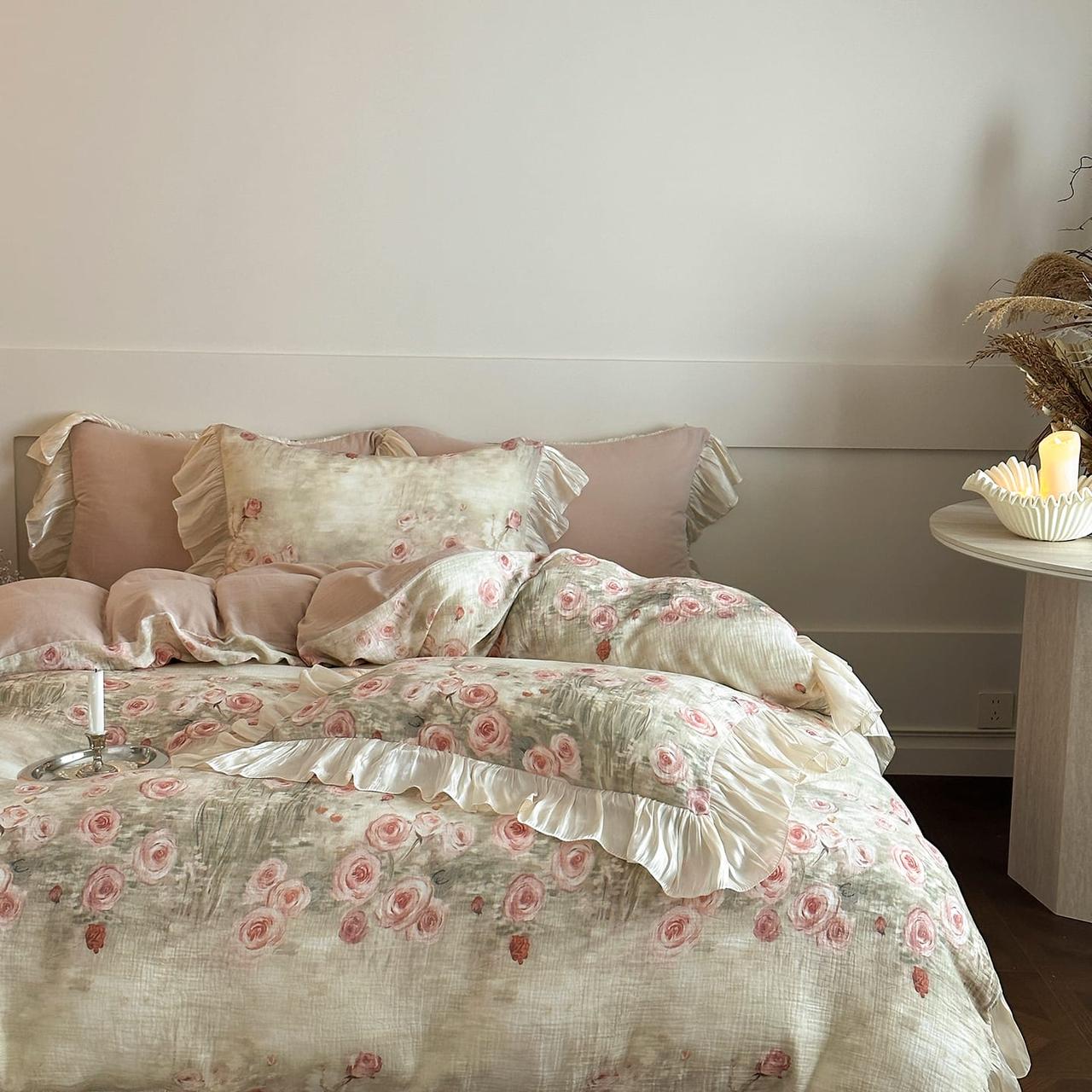 Duvet Cover Set with Vintage Rose Print
