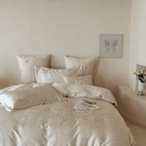 Texihome Elegant Butterfly Embroidered Ivory Duvet Cover Set - Image 3