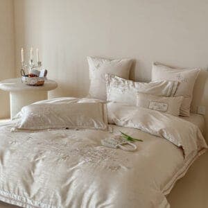 Texihome Elegant Butterfly Embroidered Ivory Duvet Cover Set - Image 4