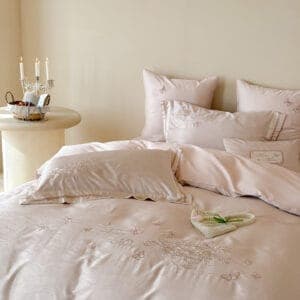 Texihome Embroidered Blush Pink Sateen Duvet Cover Set - Image 3