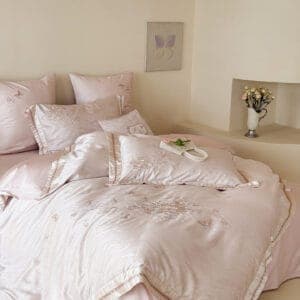 Texihome Embroidered Blush Pink Sateen Duvet Cover Set - Image 4