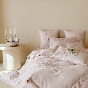 Texihome Embroidered Blush Pink Sateen Duvet Cover Set - Image 5