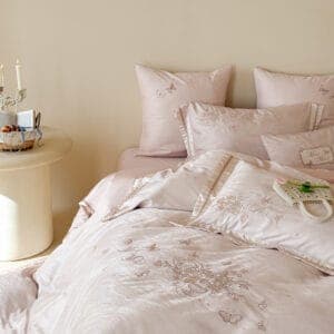 Texihome Embroidered Blush Pink Sateen Duvet Cover Set - Image 6