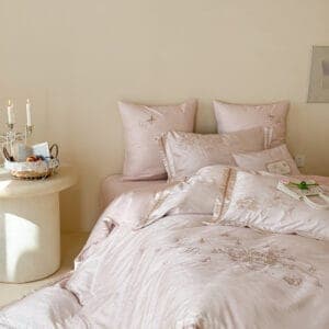Texihome Embroidered Blush Pink Sateen Duvet Cover Set - Image 7