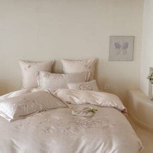 Texihome Embroidered Butterfly Satin Duvet Cover Set in Blush Pink - Image 3