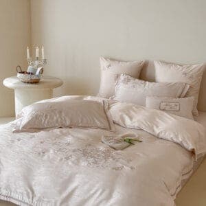 Texihome Embroidered Butterfly Satin Duvet Cover Set in Blush Pink - Image 4
