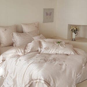 Texihome Embroidered Butterfly Satin Duvet Cover Set in Blush Pink - Image 5