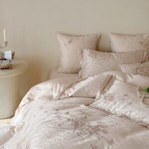 Texihome Embroidered Butterfly Satin Duvet Cover Set in Blush Pink - Image 7