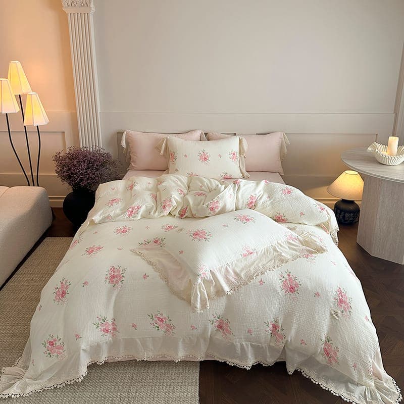 Floral Bedding Set with French Ruffles
