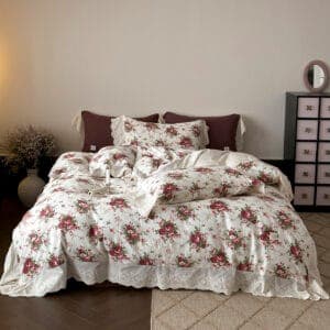 Texihome Floral Cotton Duvet Cover Set with French Ruffles - Image 3