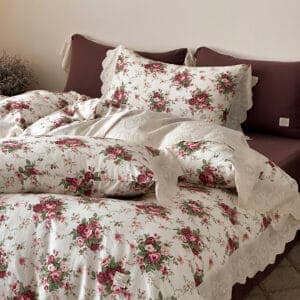 Texihome Floral Cotton Duvet Cover Set with French Ruffles - Image 4