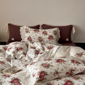 Texihome Floral Cotton Duvet Cover Set with French Ruffles - Image 5