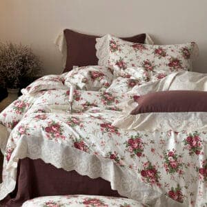 Texihome Floral Cotton Duvet Cover Set with French Ruffles - Image 6