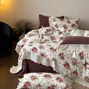 Texihome Floral Cotton Duvet Cover Set with French Ruffles - Image 7