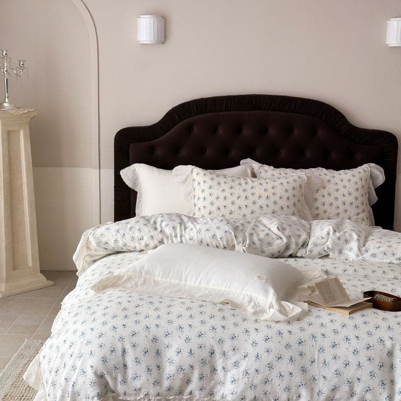 Floral Double Gauze Bedding Set with French Ruffles