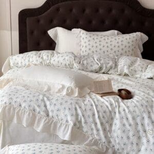 Texihome Floral Double Gauze Bedding Set with French Ruffles - Image 5