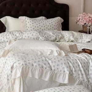 Texihome Floral Double Gauze Bedding Set with French Ruffles - Image 7