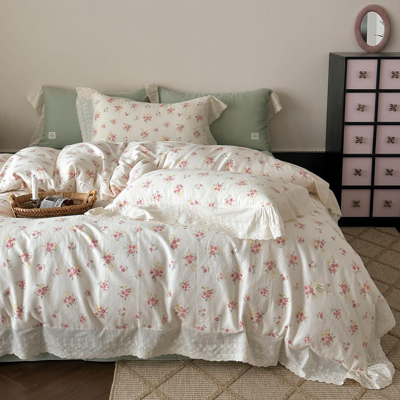 French Ruffle Cotton Muslin Bedding Set