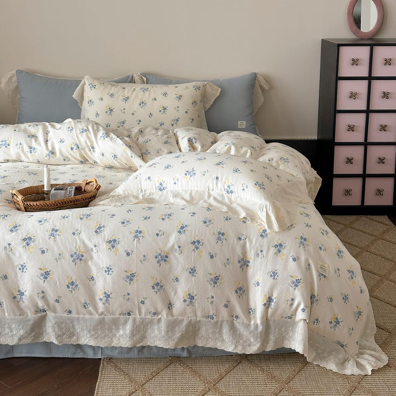 French Ruffle Floral Cotton Bedding Set
